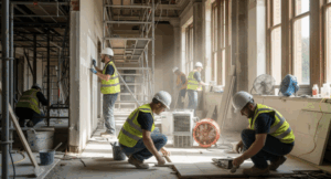 Flood damage restoration in a public building in Houston.